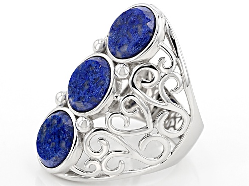 10mm Round Lapis Lazuli Stering Silver 3-Stone Ring - Size 5