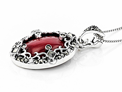 20x15mm Oval Sponge Coral With Square And Round Marcasite Sterling Silver Pendant With Chain