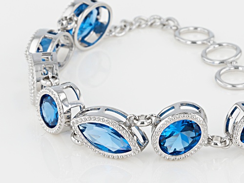 15.33ctw Oval, Rectangular Cushion, And Marquise Lab Created Blue Spinel Sterling Silver Bracelet - Size 7.25