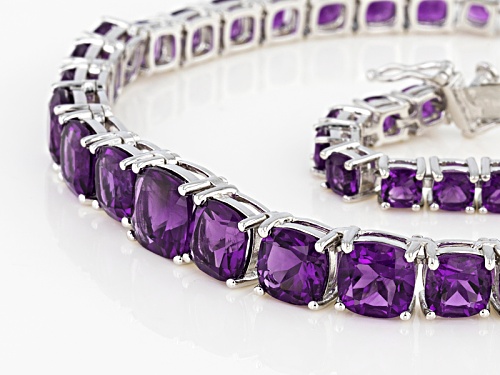 36.30ctw Graduated 4mm - 8mm Square Cushion African Amethyst Rhodium Over Sterling Silver Necklace - Size 18