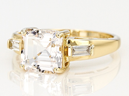 2.20ct Asscher Cut Danburite With .31ctw Tapered Baguette White Zircon 10k Yellow Gold Ring - Size 12