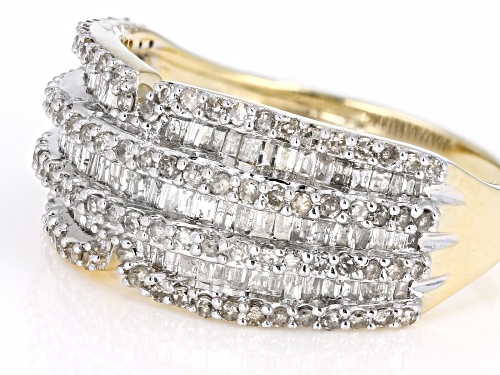 1.00ctw Round And Baguette White Diamond 10k Yellow Gold Ring - Size 4