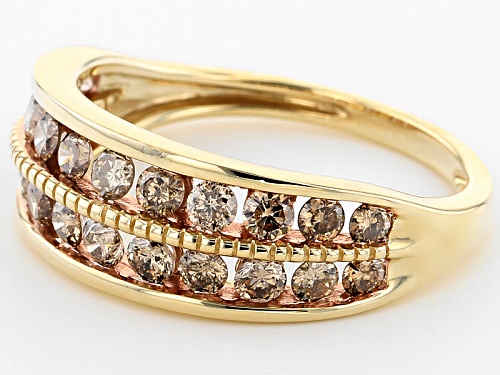 1.00ctw Round Champagne Diamond 14k Yellow Gold Band Ring - Size 9