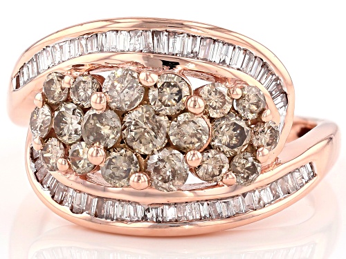 1.45ctw Round Champagne And Baguette White Diamond 10k Rose Gold Ring - Size 6