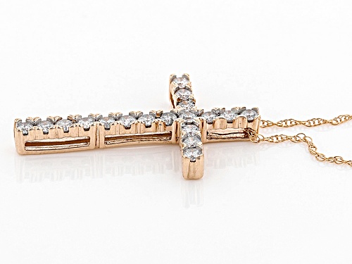 .50ctw Round White Diamond 10k Rose Gold Cross Pendant With An 18 Inch Rope Chain
