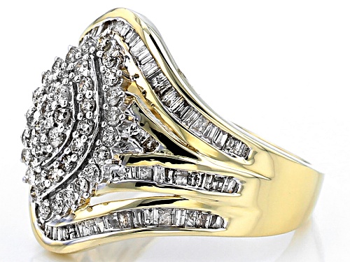 1.12ctw Round And Baguette White Diamond 10k Yellow Gold Ring - Size 8