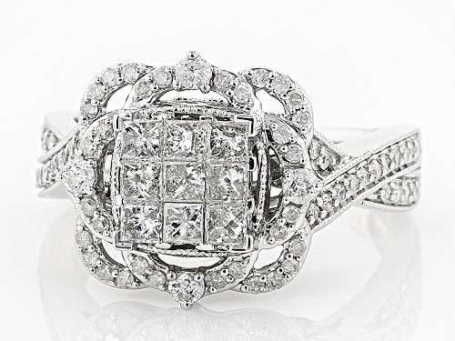 .99ctw Princess Cut And Round White Diamond 10k White Gold Ring - Size 5