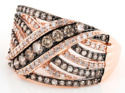 1.00ctw Round Champagne And White Diamond 10k Rose Gold Ring - Size 10