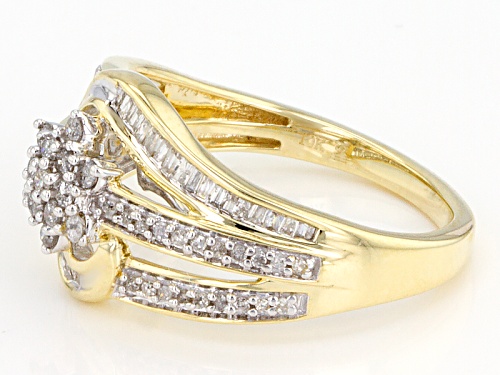 .50ctw Round And Baguette White Diamond 10k Yellow Gold Ring - Size 5