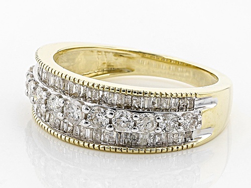 1.00ctw Round And Baguette Diamond 10k Yellow Gold Ring - Size 8