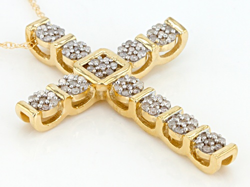 .25ctw Round White Diamond 10k Yellow Gold Cross Pendant With An 18 Inch Rope Chain