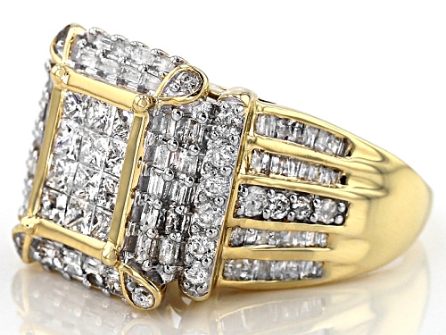 2.00ctw Round, Baguette And Princess Cut White Diamond 10k Yellow Gold Ring - Size 8