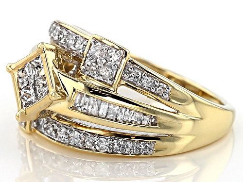 1.00ctw Round, Baguette And Princess Cut White Diamond 10k Yellow Gold Ring - Size 6