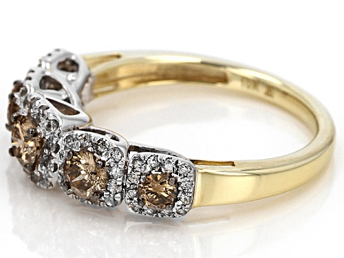 1.00ctw Round Champagne And White Diamond 10k White And Yellow Gold Ring - Size 9
