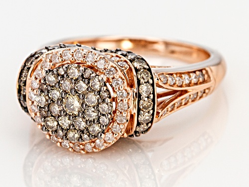1.25ctw Round Champagne And White Diamond 10k Rose Gold Ring - Size 8
