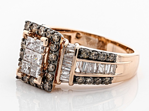 2.00ctw Round Champagne And Baguette And Princess Cut White Diamond 10k Rose Gold Ring - Size 7