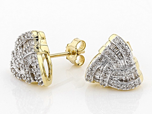 .27ctw Round And Baguette White Diamond 14k Yellow Gold Earrings