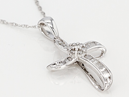 .25ctw Baguette And Round White Diamond 10k White Gold Pendant With An 18inch Rope Chain