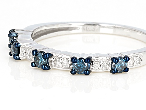 .29ctw Round Blue And White Diamond 10k White Gold Ring - Size 8