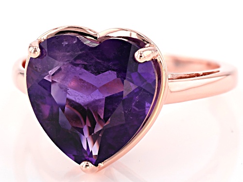 4.68CT HEART SHAPE AFRICAN AMETHYST 18K ROSE GOLD OVER STERLING SILVER SOLITAIRE RING - Size 7