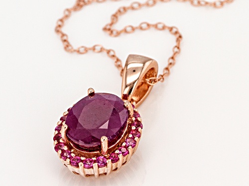 3.06ct oval Indian Ruby with .32ctw round Pink Spinel 18k Rose Gold Over Silver Pendant with Chain