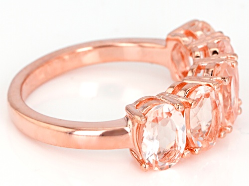 3.05CTW OVAL PEACH MORGANITE 18K ROSE GOLD OVER SILVER 5-STONE RING - Size 9