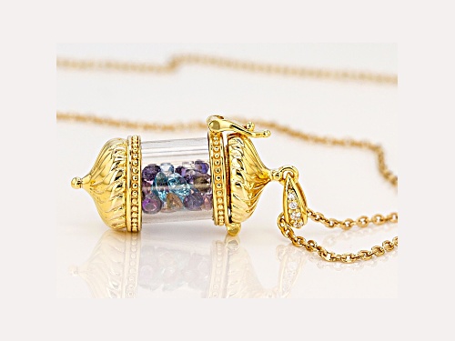 4.98ctw Multi Color Multi Gemstone 18k Yellow Gold Over Sterling Silver Pendant With Chain