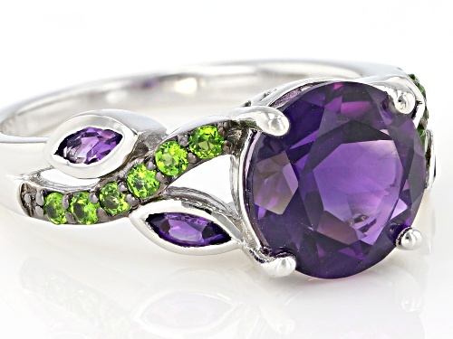 2.31ctw African Amethyst with .18ctw Chrome Diopside Rhodium over Sterling Silver Ring - Size 10