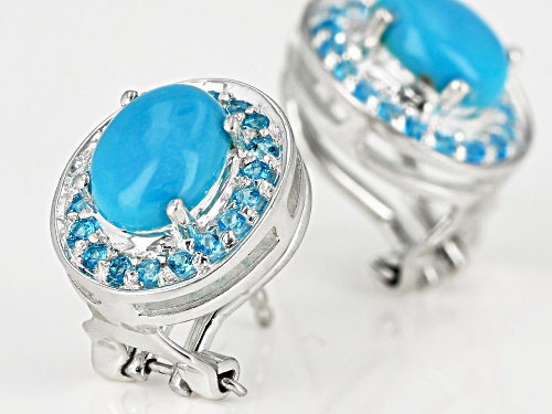8X6MM OVAL TURQUOISE & .26CTW ROUND NEON APATITE STERLING SILVER EARRINGS