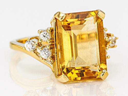 6.38ct Brazilian Citrine with .62ctw Round White Zircon 18k Yellow Gold Over Sterling Silver Ring - Size 8