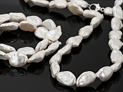 12-14mm Baroque Cultured Freshwater Pearl Rhodium Over Silver Necklace With Two Stretch Bracelet Set