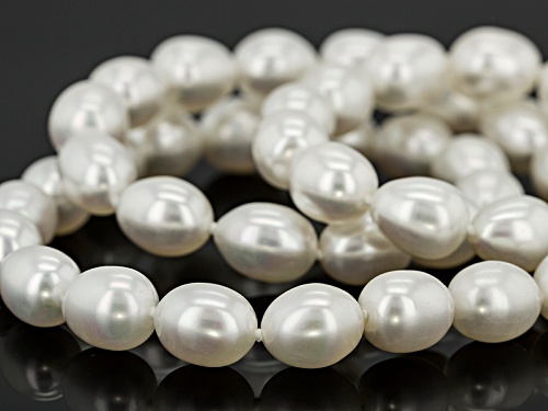 8-9mm White Cultured Freshwater Pearl Rhodium Over Sterling Silver Strand Necklace - Size 20