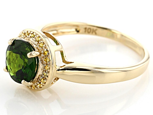 1.21ct Round Chrome Diopside With .05ctw Round Yellow Diamond Accents, 10k Yellow Gold Ring - Size 9