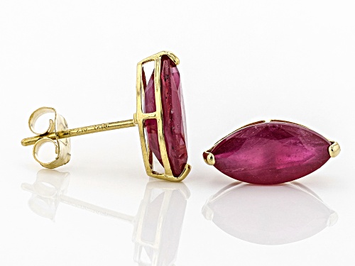 2.05ctw Marquise Mahaleo® Ruby Solitaire 10k Yellow Gold Stud Earrings