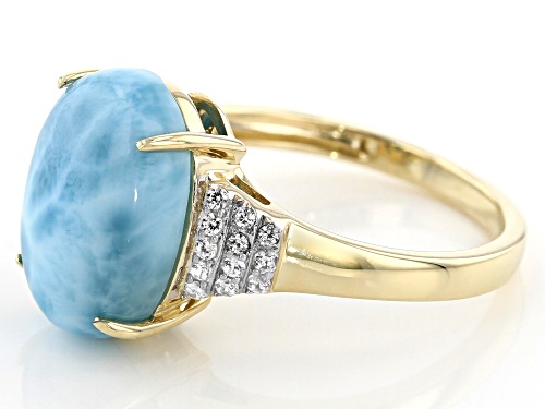 14x10mm Oval Larimar With .21ctw Round White Zircon 10k Yellow Gold Ring - Size 9