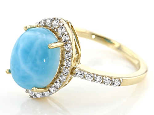 11x9mm Oval Larimar With .52ctw Round White Zircon 10k Yellow Gold Ring - Size 6