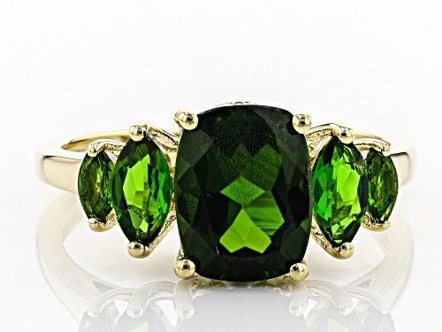 2.62ctw Cushion and Marquise Russian Chrome Diopside With .07ctw White Zircon 10k Gold Ring - Size 8