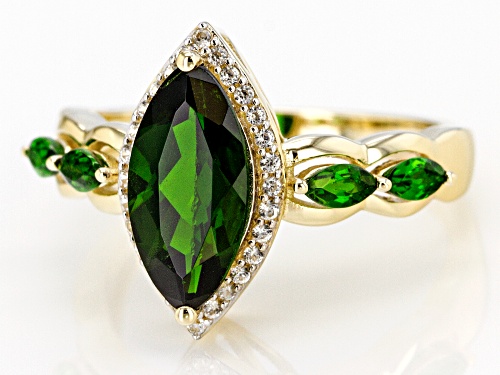 1.96ctw Marquise Russian Chrome Diopside With .17ctw Round White Zircon 10k Yellow Gold Ring - Size 8