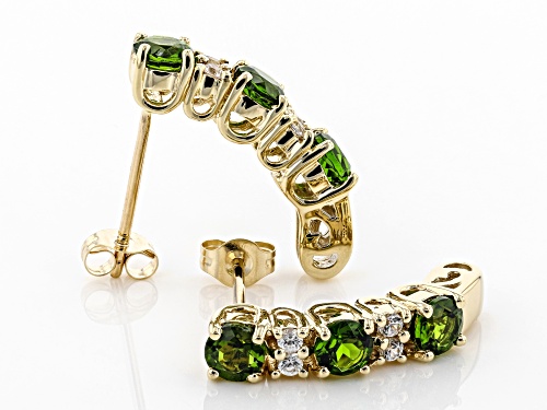 1.02ctw Round Chrome Diopside With .15ctw Round White Zircon 10k Yellow Gold Earrings