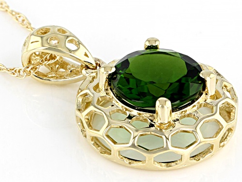 1.72ct Round Russian Chrome Diopside Solitaire 10k Yellow Gold Halo Pendant With Chain