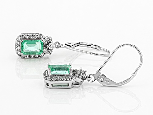 1.02ctw Emerald Cut Ethiopian Emerald With .57ctw White Zircon Rhodium Over 10k White Gold Earrings