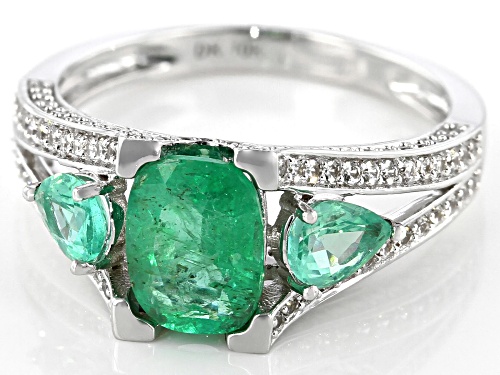 1.55ctw Cushion & Pear Shape Ethiopian Emerald, .92ctw White Zircon Rhodium Over 10k White Gold Ring - Size 7