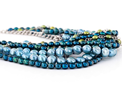 4-7.5mm Cultured Freshwater Pearl With Iolite & Labradorite Rhodium Over Silver 16 Inch Necklace - Size 16