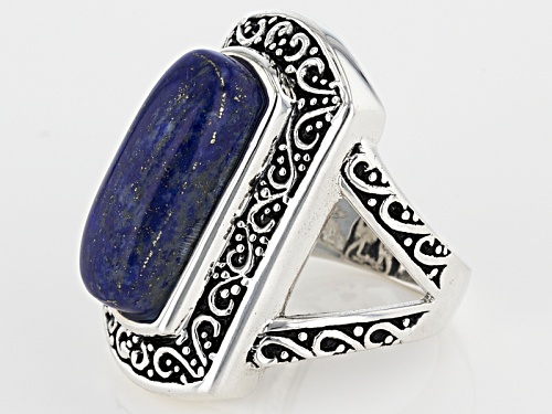 20x7mm Rectangular Cushion Cabochon Lapis Lazuli Sterling Silver Ring - Size 5