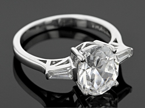 3.40ct Oval Lab Created White Yag With .29ctw White Zircon Sterling Silver Ring - Size 8