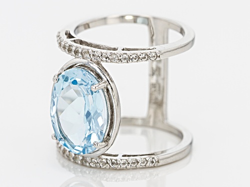 6.40ct Oval Glacier Topaz™ And .30ctw Round White Topaz Sterling Silver Ring - Size 5
