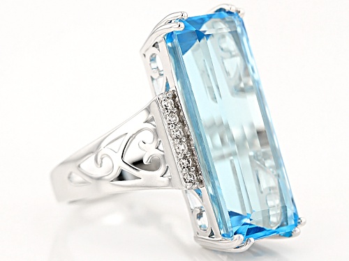 16.22ct Emerald Cut Glacier Topaz™ And .21ctw Round White Zircon Sterling Silver Ring - Size 8