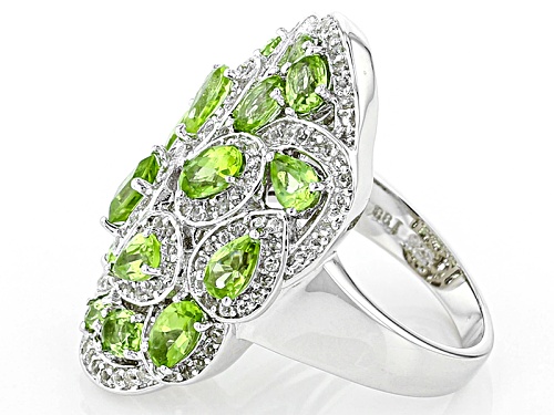 2.65ctw Mixed Shape Manchurian Peridot™ And .73ctw Round White Topaz Sterling Silver Cluster Ring - Size 6