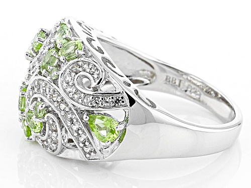 .92ctw Pear Shape, Oval And Round Manchurian Peridot™, .68ctw Round White Zircon Silver Ring - Size 6