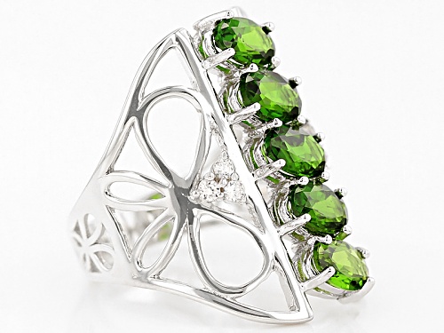 1.68ctw Oval Russian Chrome Diopside And .15ctw Round White Zircon Sterling Silver Ring - Size 5